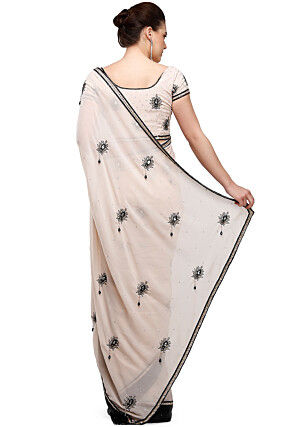 Embroidered Georgette Saree in Light Peach