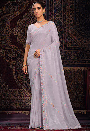 Embroidered Georgette Saree in Light Purple