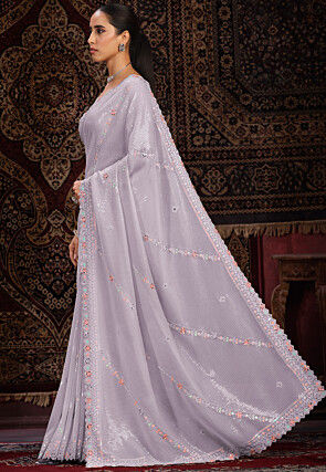 Embroidered Georgette Saree in Light Purple