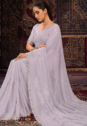 Embroidered Georgette Saree in Light Purple