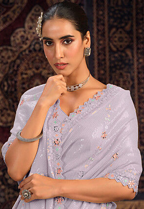Embroidered Georgette Saree in Light Purple