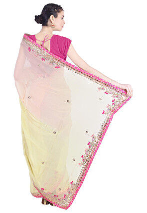 Embroidered Georgette Saree in Light Yellow