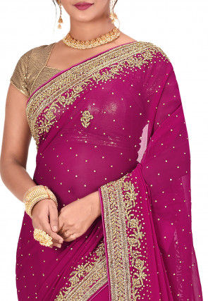 Embroidered Georgette Saree in Magenta