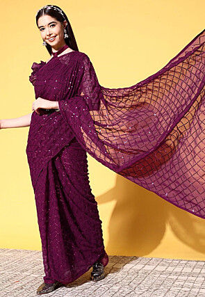 Embroidered Georgette Saree in Magenta