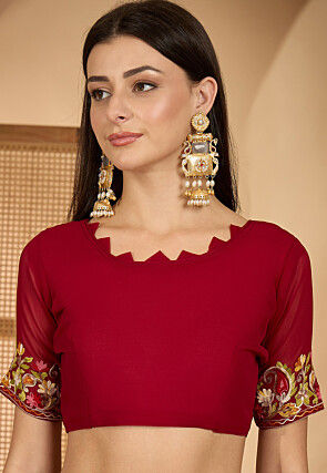 Embroidered Georgette Saree in Maroon