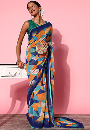Embroidered Georgette Saree in Multicolor