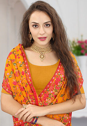 Embroidered Georgette Saree in Mustard