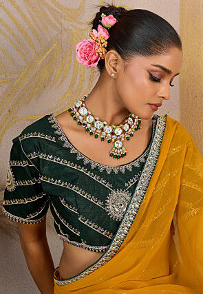 Embroidered Georgette Saree in Mustard