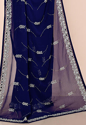 Embroidered Georgette Saree in Navy Blue