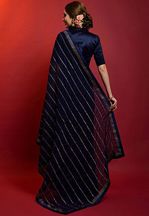 Embroidered Georgette Saree in Navy Blue