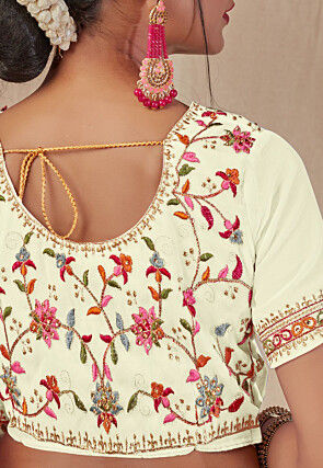 Embroidered Georgette Saree in Off White