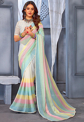 Off White Dhoti Saree In Lace With Ready Stitched Georgette Pallu