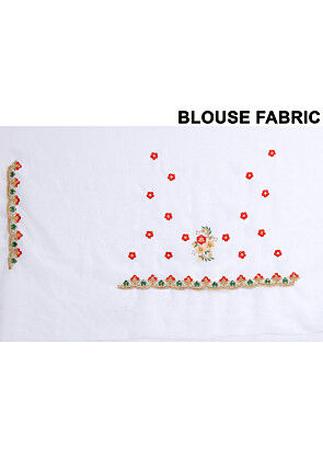 Embroidered Georgette Saree in Off White