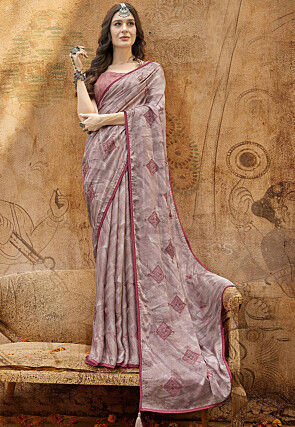 Embroidered Georgette Saree in Old Rose