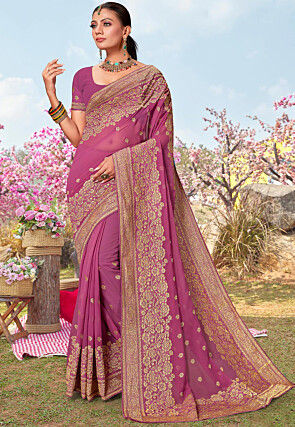 Embroidered Georgette Saree in Pink