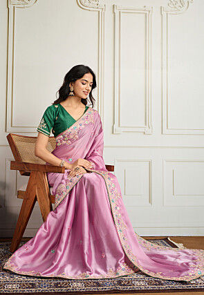 Embroidered Georgette Saree in Pink