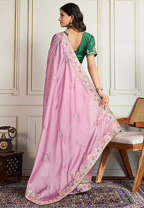 Embroidered Georgette Saree in Pink