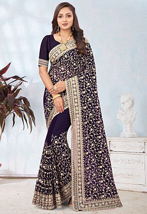 Embroidered Georgette Saree in Purple