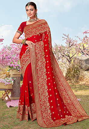 Red georgette sarees party wear shop