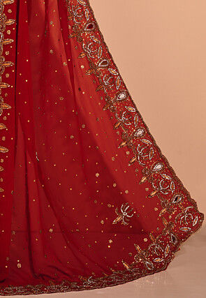 Embroidered Georgette Saree in Red