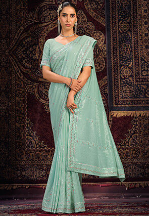 Embroidered Georgette Saree in Sea Green