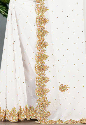 Embroidered Georgette Saree in White
