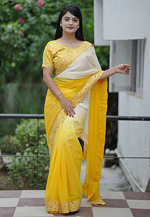 Ombre Georgette Saree in Yellow Ombre
