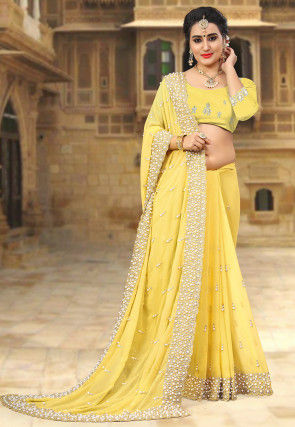 Embroidered Georgette Saree in Yellow