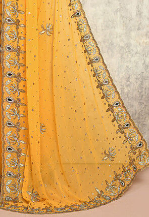 Embroidered Georgette Saree in Yellow