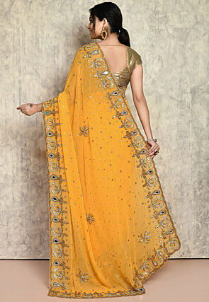Embroidered Georgette Saree in Yellow