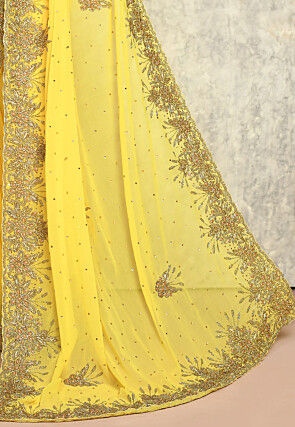 Embroidered Georgette Saree in Yellow