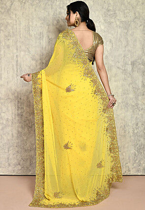 Embroidered Georgette Saree in Yellow