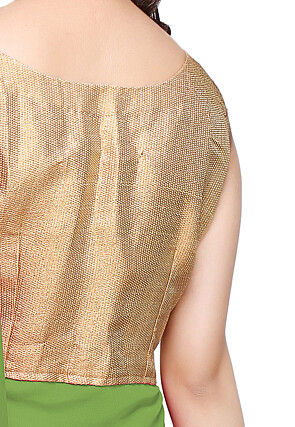 Embroidered Georgette Saree Style Gown in Green and Beige