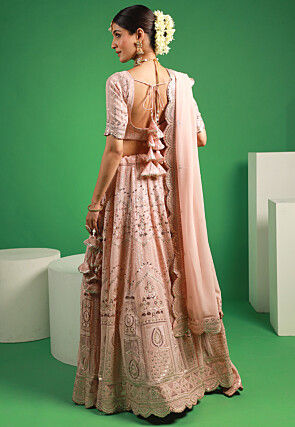 Embroidered Georgette Scalloped Lehenga in Light Pink