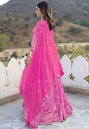 Embroidered  Georgette Scalloped Lehenga in Pink