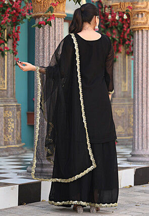 Embroidered Georgette Scalloped Pakistani Suit in Black