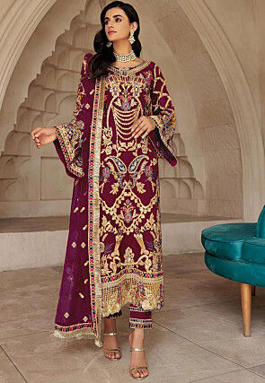 Embroidered Georgette Scalloped Pakistani Suit in Purple