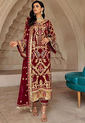 Embroidered Georgette Scalloped Pakistani Suit in Red