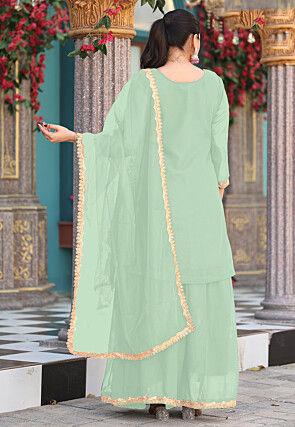 Embroidered Georgette Scalloped Pakistani Suit in Sea Green
