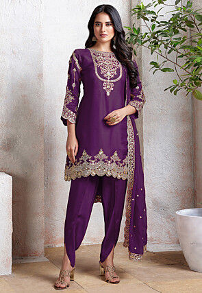 Embroidered Georgette Scalloped Punjabi Suit in Purple