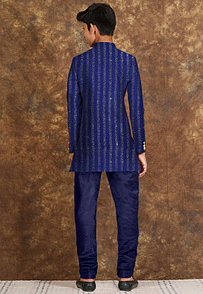 Embroidered Georgette Sherwani in Blue