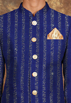 Embroidered Georgette Sherwani in Blue