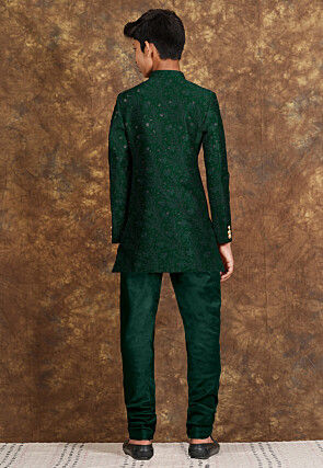 Embroidered Georgette Sherwani in Dark Green