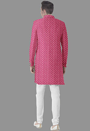 Embroidered Georgette Sherwani in Fuchsia