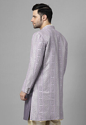 Embroidered Georgette Long Jacket in Grey