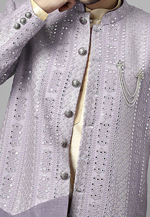 Embroidered Georgette Long Jacket in Grey