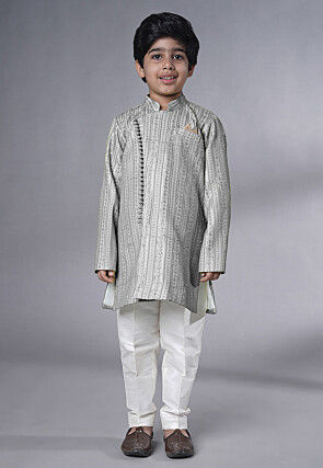 Embroidered Georgette Sherwani in Grey