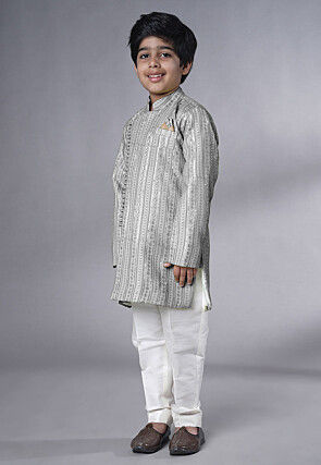 Embroidered Georgette Sherwani in Grey