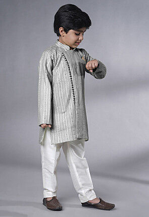 Embroidered Georgette Sherwani in Grey