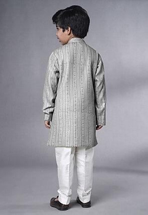 Embroidered Georgette Sherwani in Grey